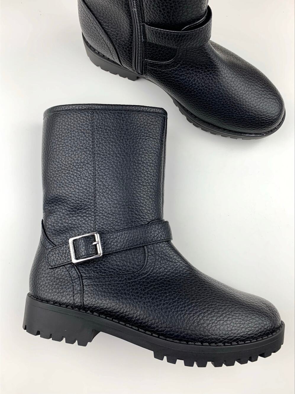 Nautica Kiraz Buckle Calf Boots Black Faux Leather Zipper Women's 7 Moto Biker